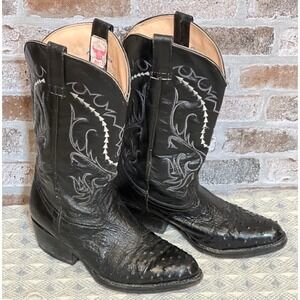 Vaquero Boots Authentic Ostrich Leather Blk Embroidered Western Boots Size 9‎